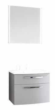 Moderner Badblock in Grau mit Spiegel und Waschbecken, Frontalansicht