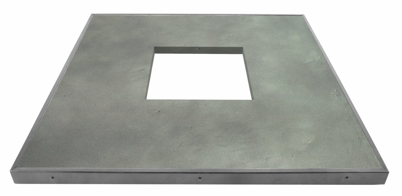 Clifton Tischplatte - Comfort M CLIFTON Rechteckige Tischplatte mit zentralem quadratischem Ausschnitt, aus der Perspektive von vorne betrachtet.