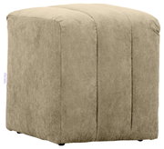 Beiger, quadratischer Hocker aus Cordstoff, seitliche Perspektive