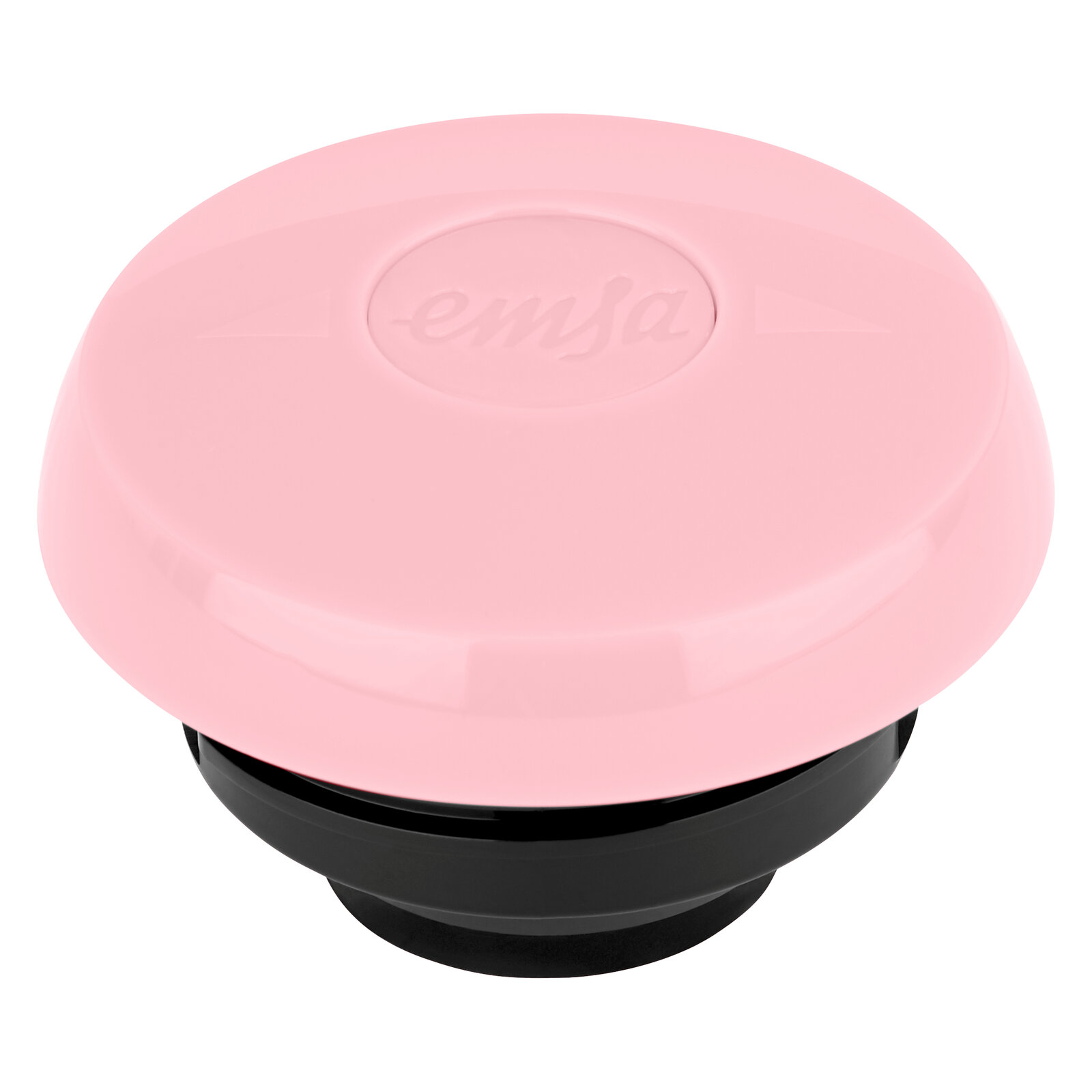 Rosa Deckel einer Isolierkanne, von oben betrachtet