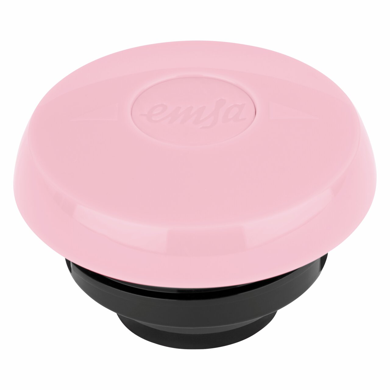 Rosa Deckel einer Isolierkanne, von oben betrachtet