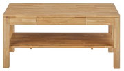 Holz-Couchtisch mit rechteckiger Form und zusätzlicher Ablagefläche, Frontalansicht