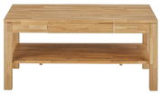 Holz-Couchtisch mit rechteckiger Form und zusätzlicher Ablagefläche, Frontalansicht