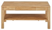 Holz-Couchtisch mit rechteckiger Form und zusätzlicher Ablagefläche, Frontalansicht