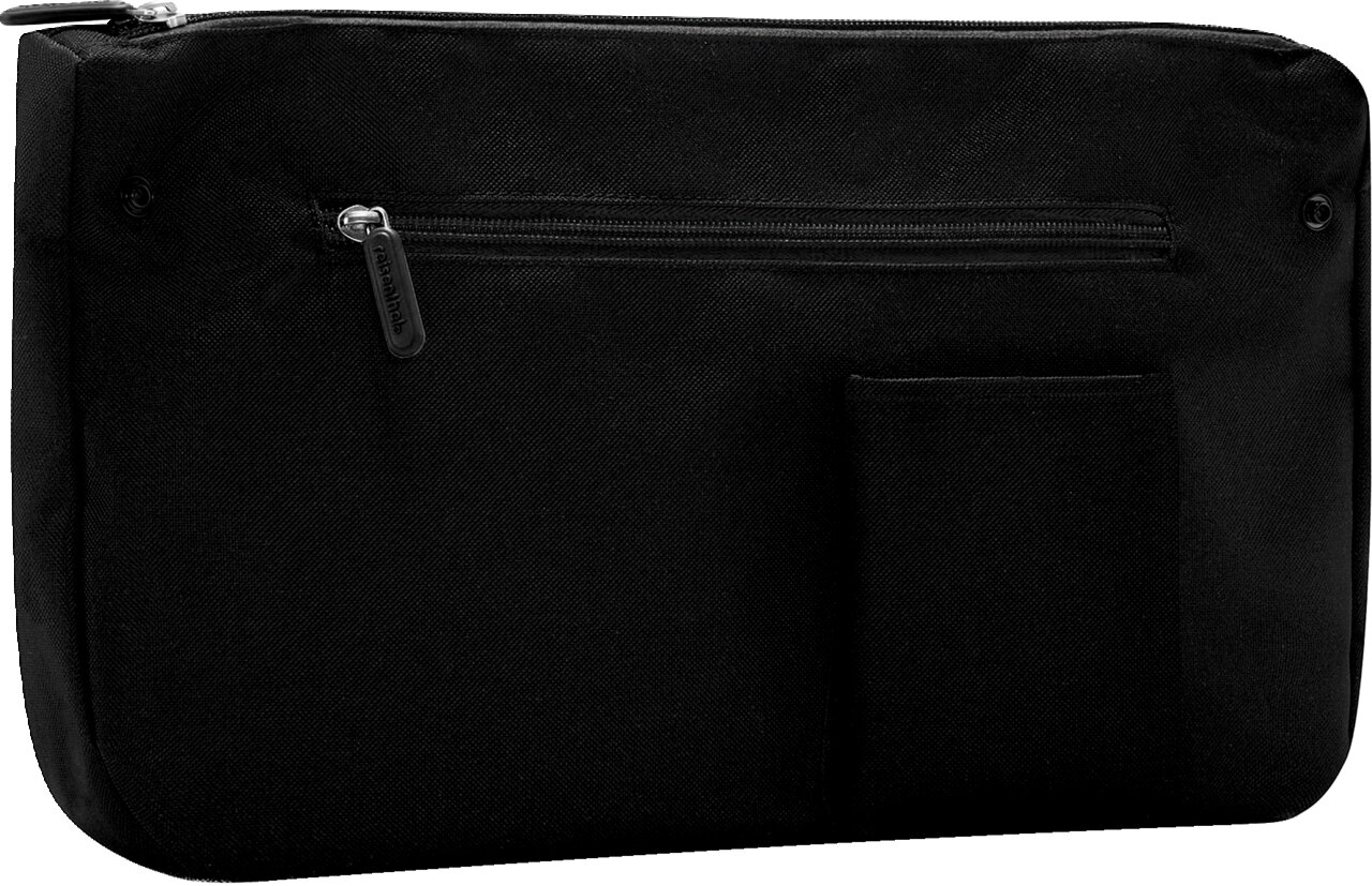 Schwarze Laptoptasche/Computertasche aus Textil mit Reißverschlussfach und Steckfach, Ansicht von hinten