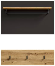 Garderobenpaneel aus Holz mit drei Haken und einer Ablage, Vorderansicht