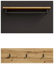 Garderobenpaneel aus Holz mit drei Haken und einer Ablage, Vorderansicht