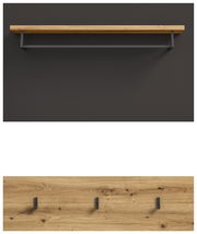 Garderobenpaneel aus Holz mit drei Haken und einer Ablage, Vorderansicht