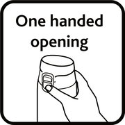 Illustration einer Hand, die einen Becher mit einhändiger Öffnung hält, aus der Seitenperspektive.