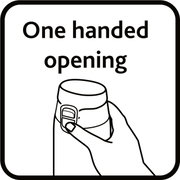 Afbeelding van een hand die een beker met een opening aan één kant vasthoudt, gezien vanuit een zijaanzicht.