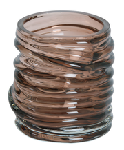 Braunes, geriffeltes Glas-Teelicht aus seitlicher Perspektive