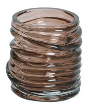 Braunes, geriffeltes Glas-Teelicht aus seitlicher Perspektive