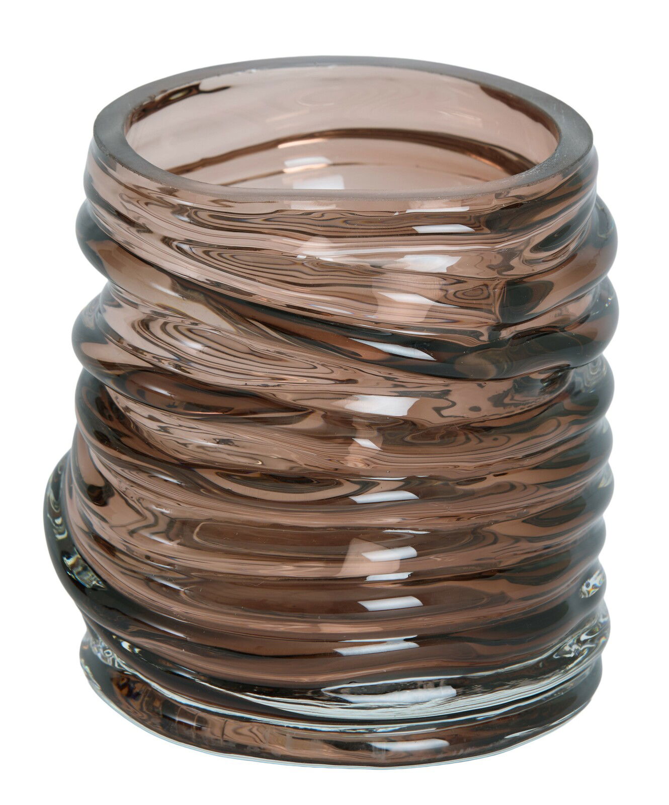 Light&Living Teelicht MILYAN 10,5cm Braunes, geriffeltes Glas-Teelicht aus seitlicher Perspektive