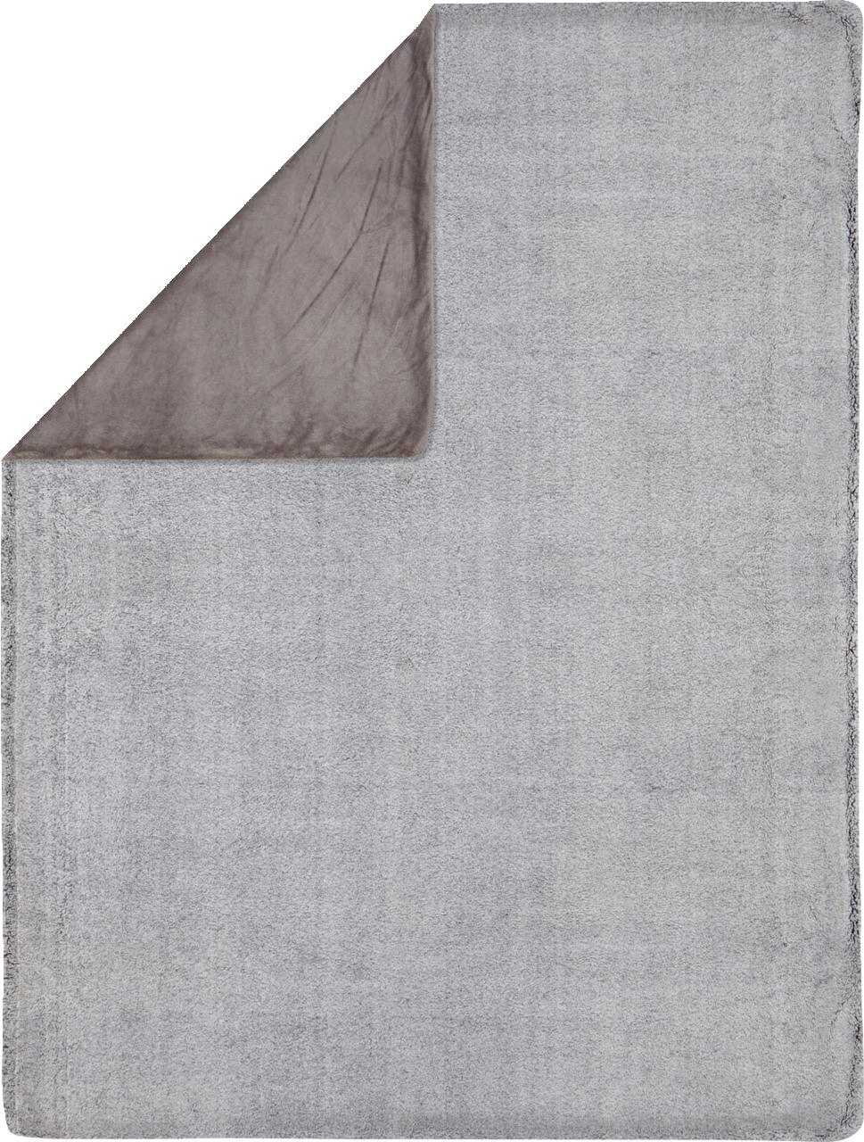 Graue Felldecke mit umgeschlagener Ecke, Draufsicht