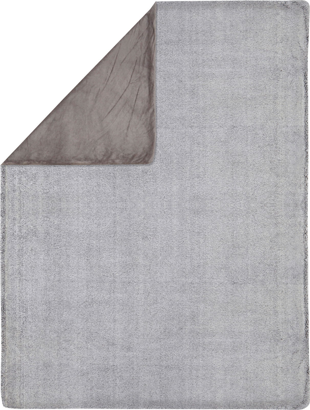 Graue Felldecke mit umgeschlagener Ecke, Draufsicht