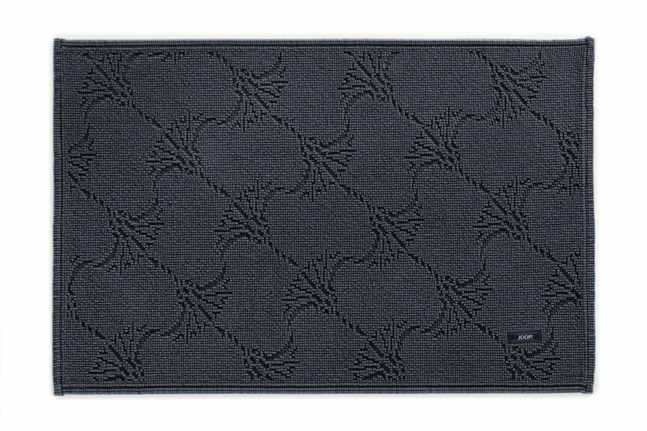 Dunkelgrauer Badteppich mit strukturiertem Muster, Draufsicht