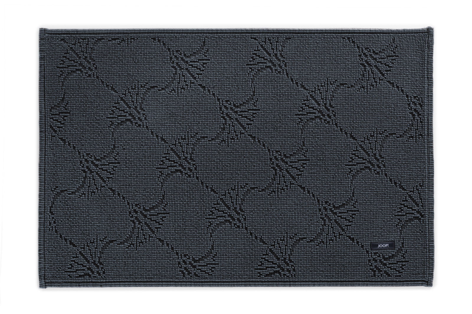 Dunkelgrauer Badteppich mit strukturiertem Muster, Draufsicht