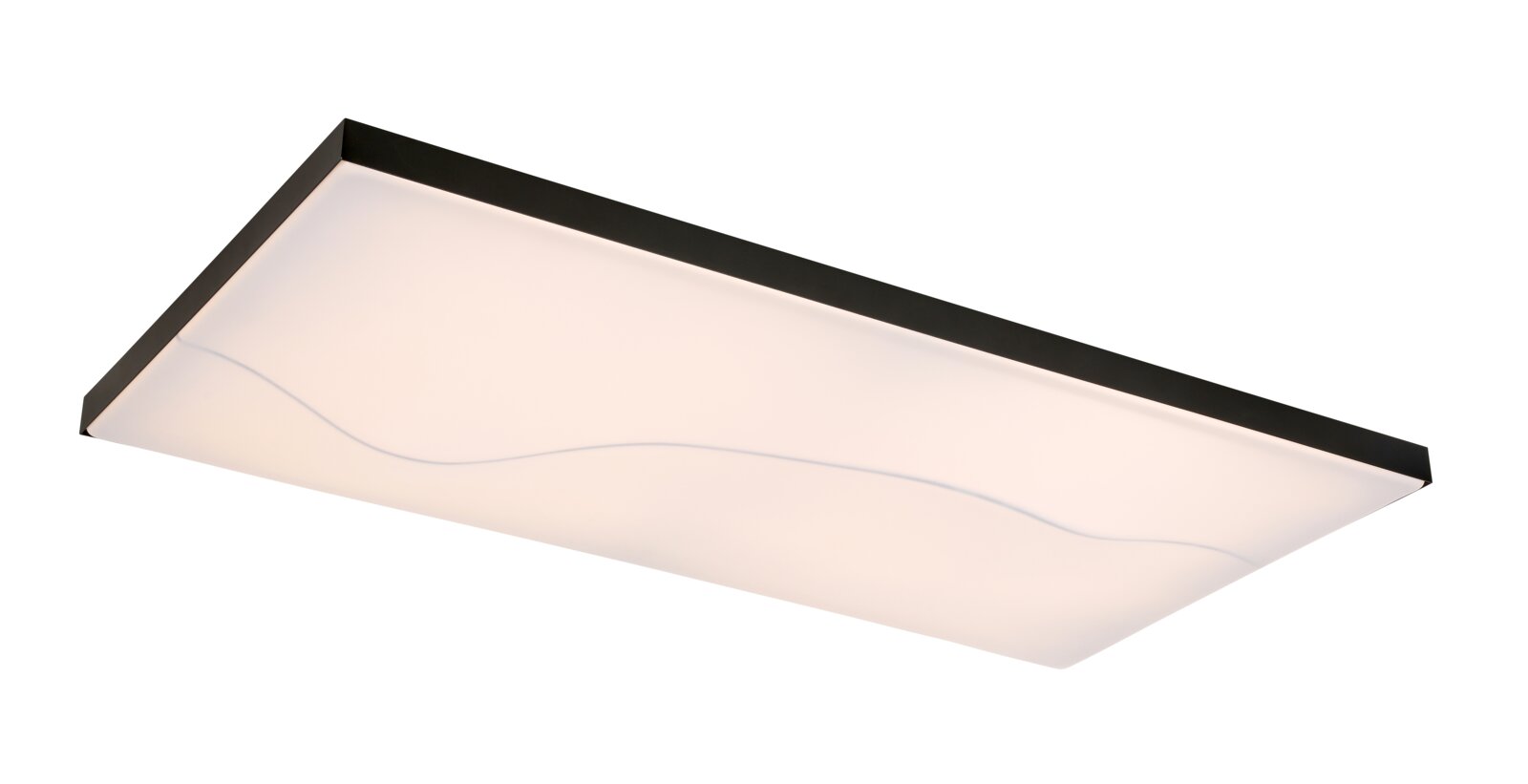 Novel LED-Deckenleuchte DECKENLEUCHTE Rechteckige LED-Deckenleuchte mit schwarzem Rahmen, seitliche Perspektive