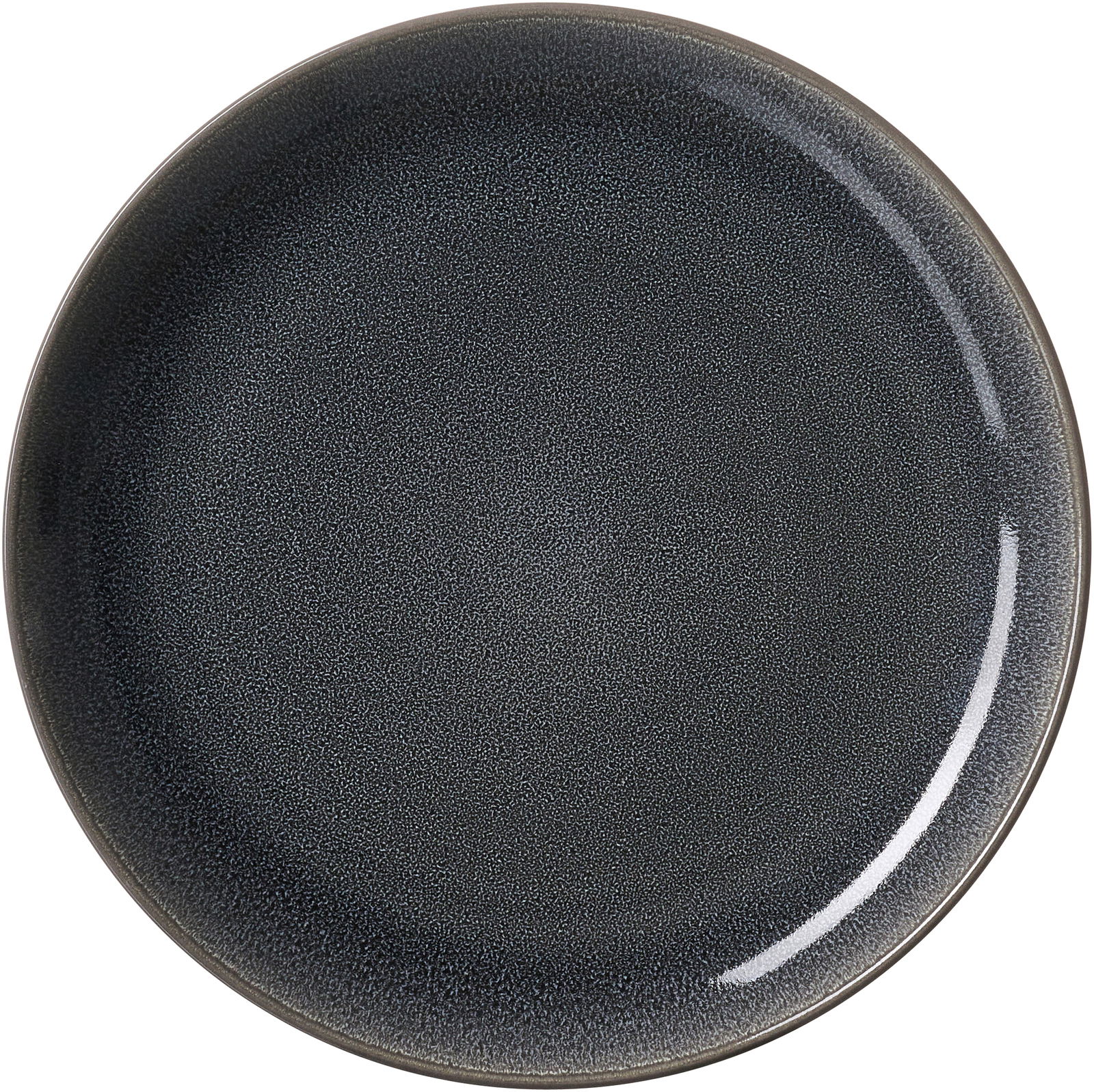 Draufsicht auf einen dunkelgrauen Dessertteller mit einem Durchmesser von 20,5 cm.