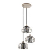 Moderne Hängeleuchte mit drei kugelförmigen Lampenschirmen aus Metall, Ansicht von vorne