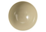 Obenansicht einer sandbeigen Schüssel mit geriffelter Oberfläche, 15,5 cm Durchmesser.