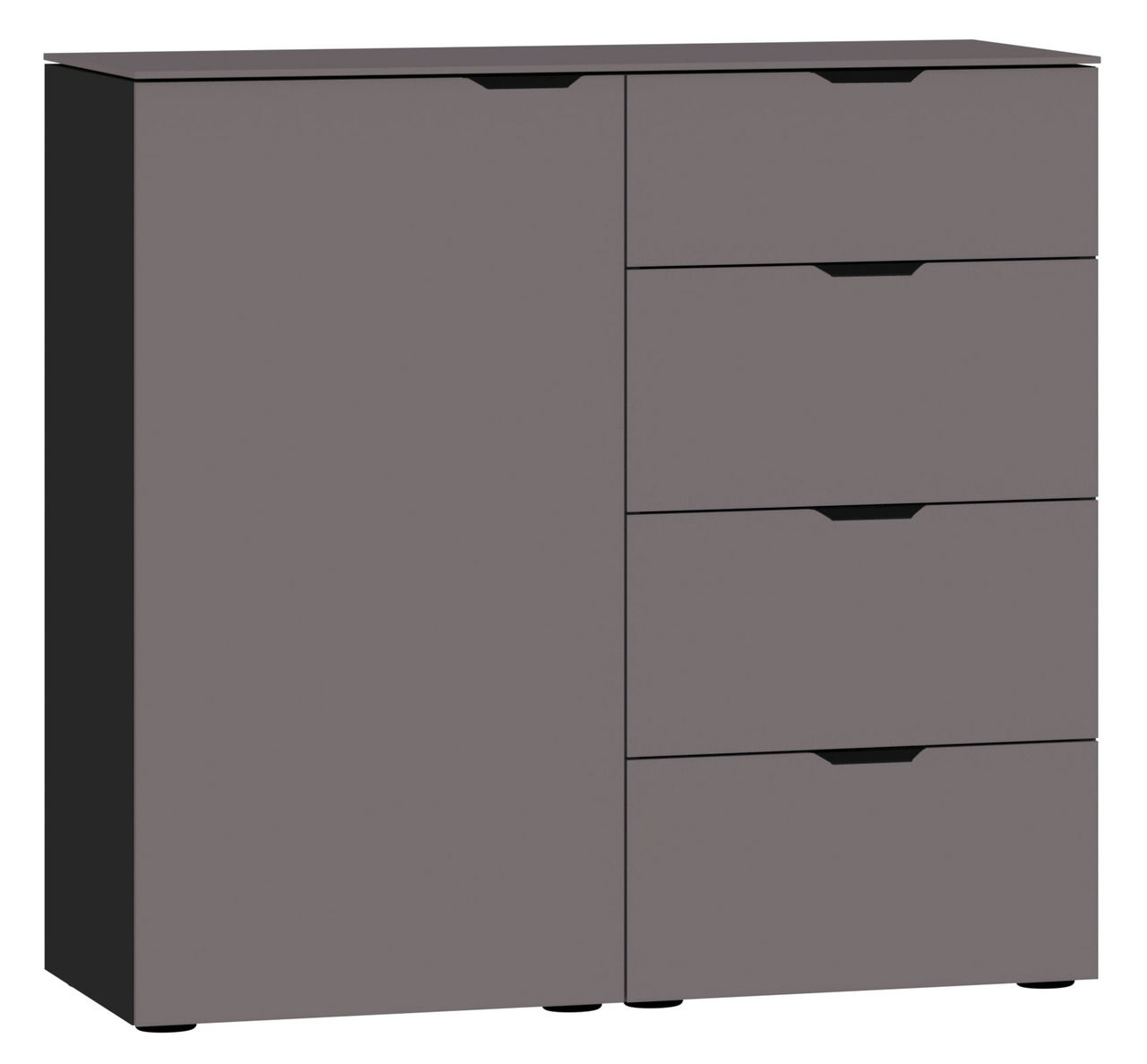 Jutzler Kommode BEIMÖBEL Graue Kommode mit vier Schubladen und einer Tür, Frontansicht