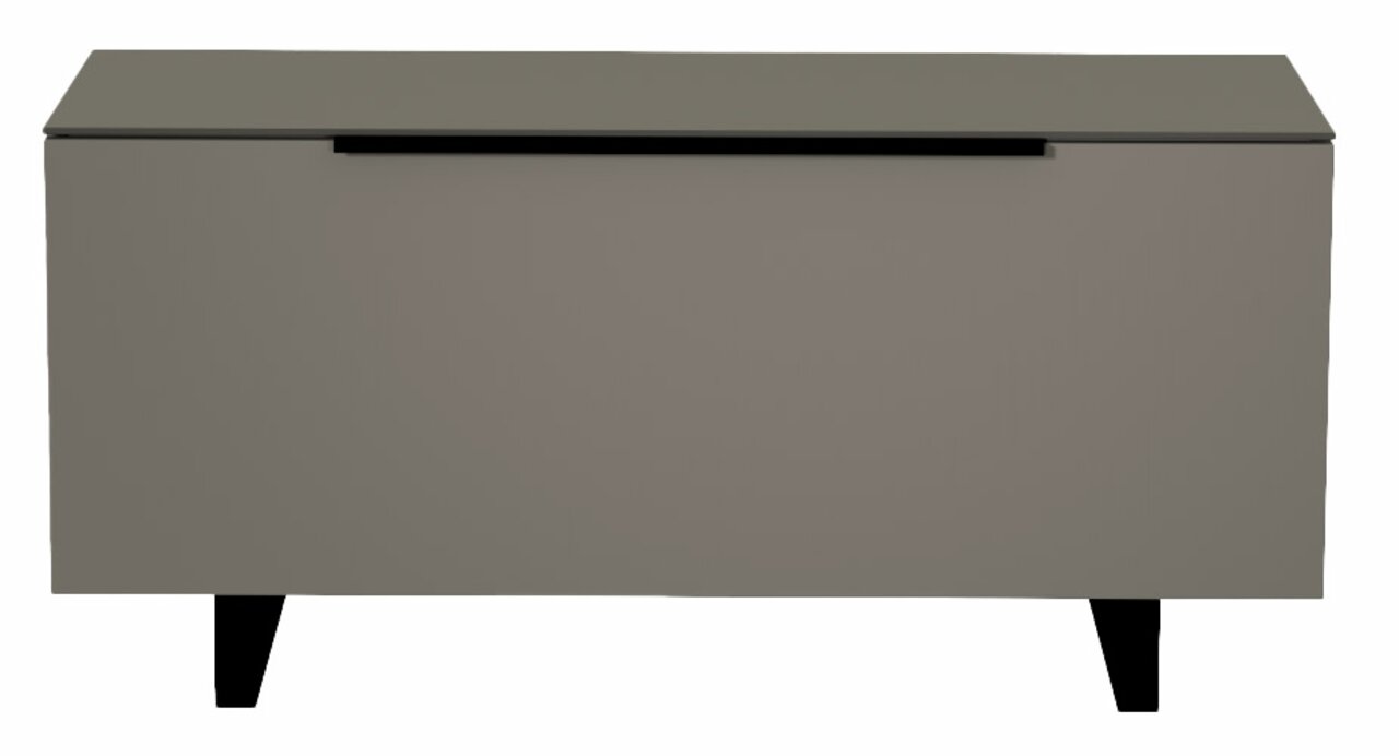 Moderano TV-Lowboard BORMIO Frontansicht eines modernen, grauen TV-Lowboards mit schwarzen Beinen.