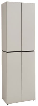 Moderner Garderobenschrank in hellem Beige, frontal abgebildet.