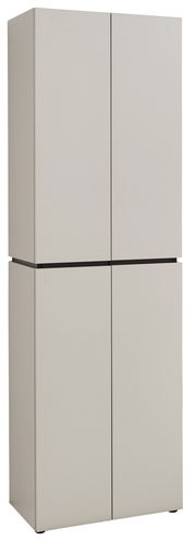 Moderner Garderobenschrank in hellem Beige, frontal abgebildet.