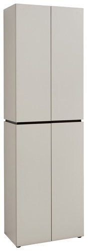 Moderner Garderobenschrank in hellem Beige, frontal abgebildet.