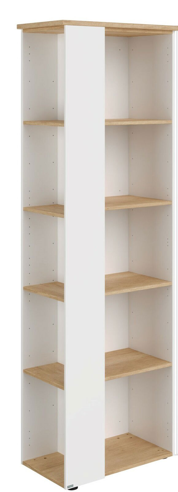 Eck-Regal aus Holz mit weißem Rahmen, seitliche Perspektive