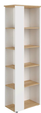 Eck-Regal aus Holz mit weißem Rahmen, seitliche Perspektive