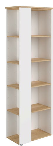 Eck-Regal aus Holz mit weißem Rahmen, seitliche Perspektive