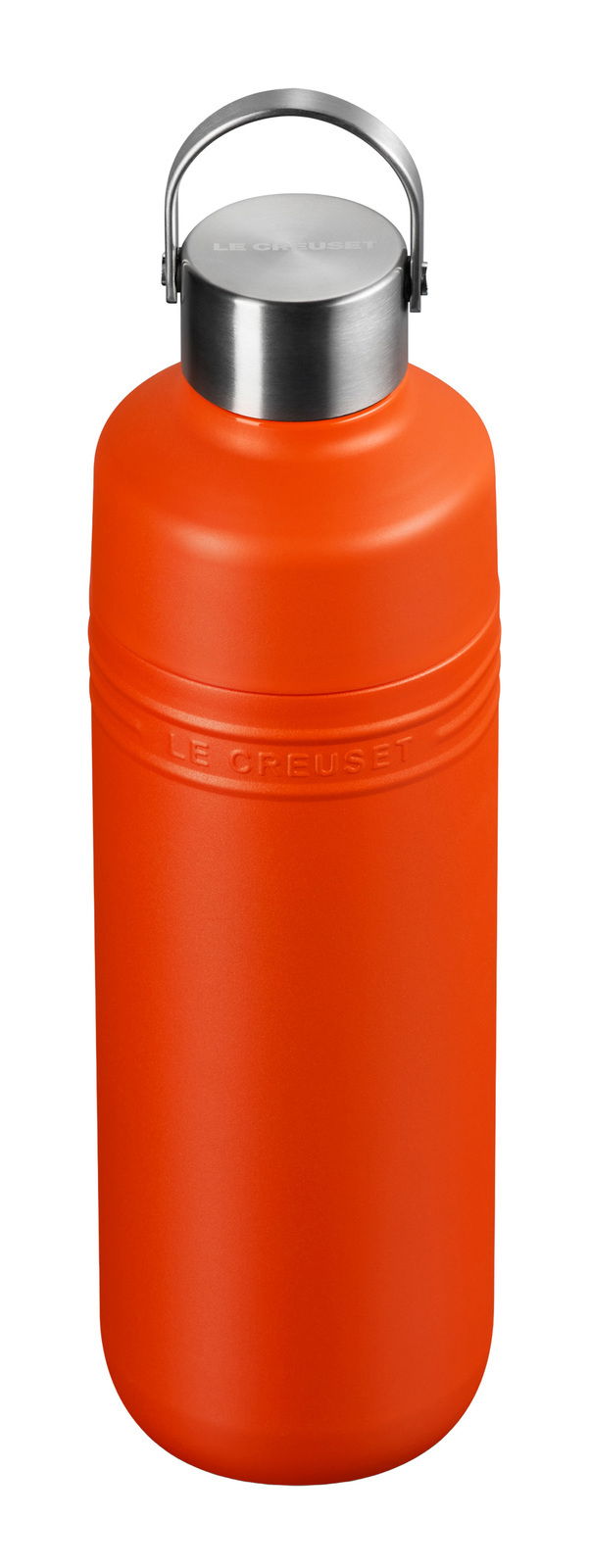 Rote Trinkflasche aus Edelstahl mit Henkel, Vorderansicht