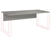 Graue Tischplatte in rechteckiger Form, seitliche Perspektive