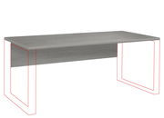 Graue Tischplatte in rechteckiger Form, seitliche Perspektive