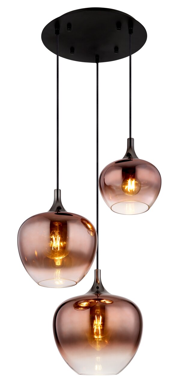 Globo Lighting Hängeleuchte MAXY Dreiflammige Hängeleuchte MAXY mit rauchfarbenen Glaskugeln, seitliche Perspektive