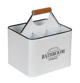 Weiße Badbox mit vier Fächern und Holzgriff, seitliche Perspektive