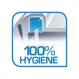 Illustration eines blauen Clips mit der Aufschrift '100% Hygiene', Vorderansicht.