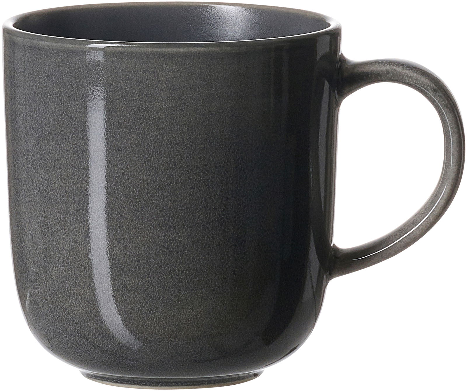 Grauer Becher mit Henkel, seitliche Perspektive