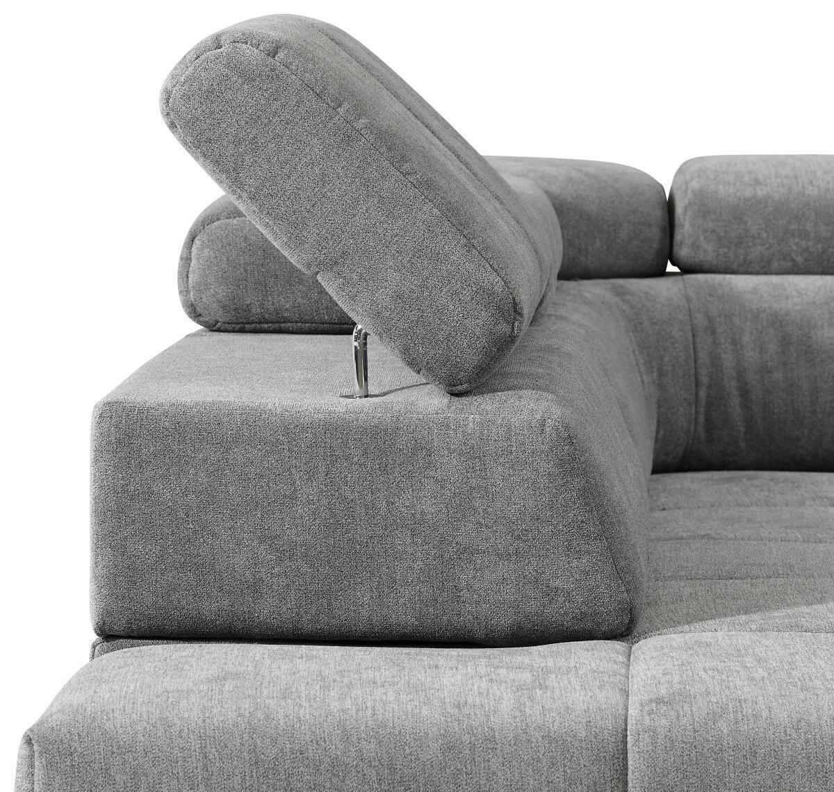 Graues Sofa mit verstellbarer Kopfstütze, Perspektive von der Seite