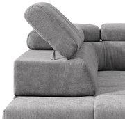 Graues Sofa mit verstellbarer Kopfstütze, Perspektive von der Seite