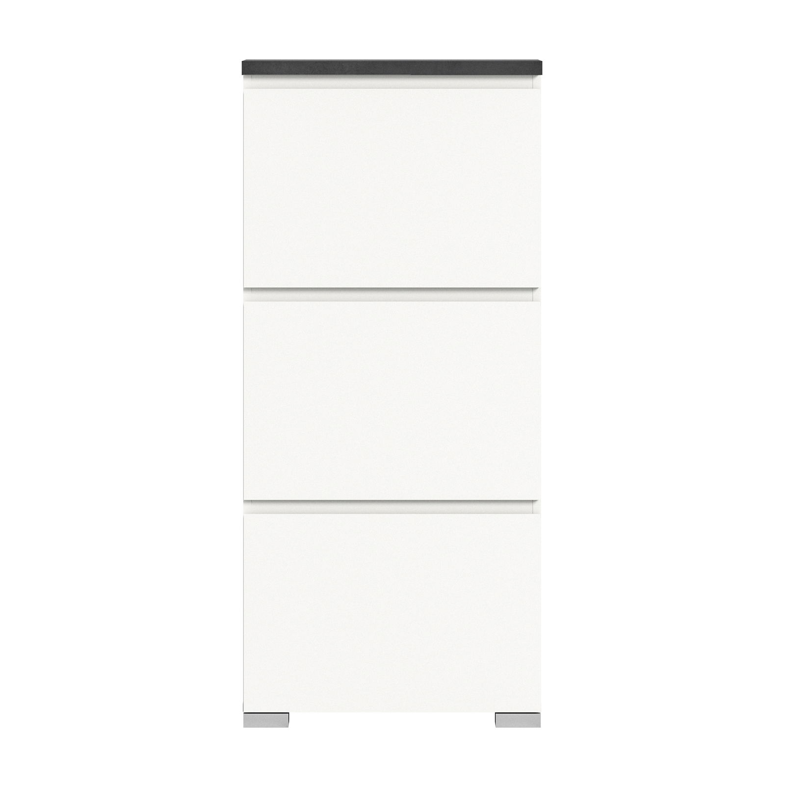 Weißer Schuhschrank mit drei Klappen, Frontansicht