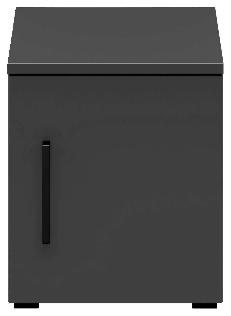 Grauer Aufsatzschrank mit schwarzem Griff, Frontalansicht