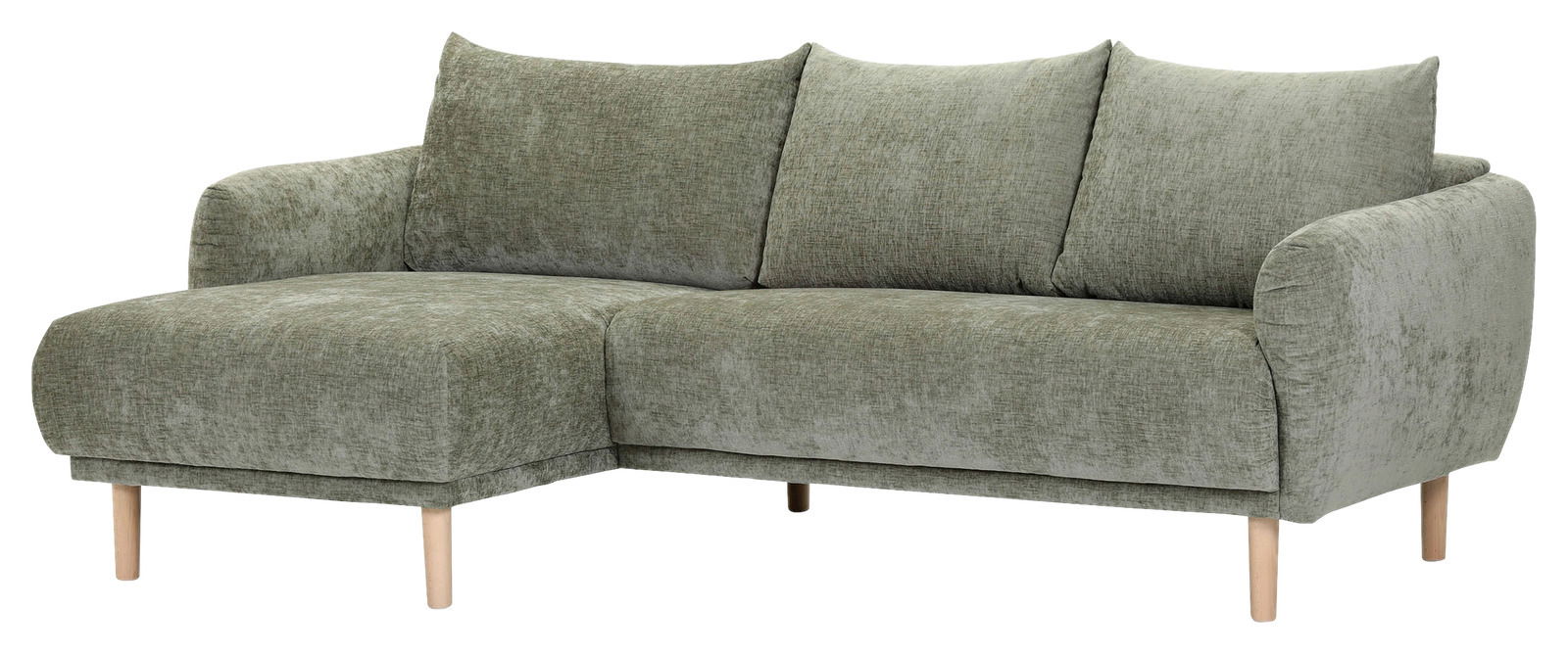 Grünes Ecksofa mit linker Ottomane, Vorderansicht