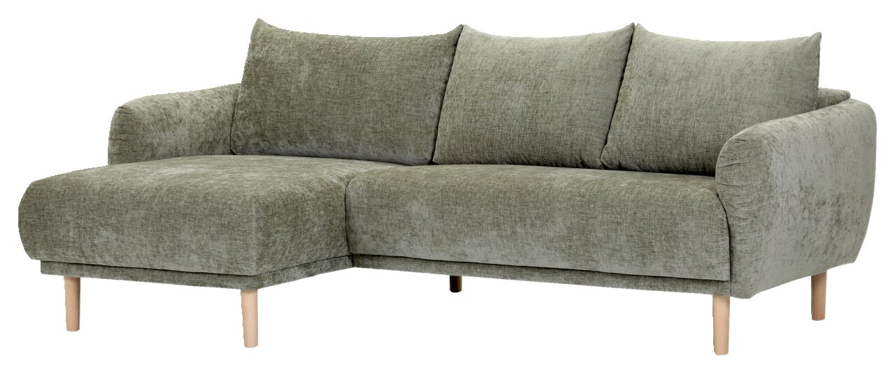Grünes Ecksofa mit linker Ottomane, Vorderansicht