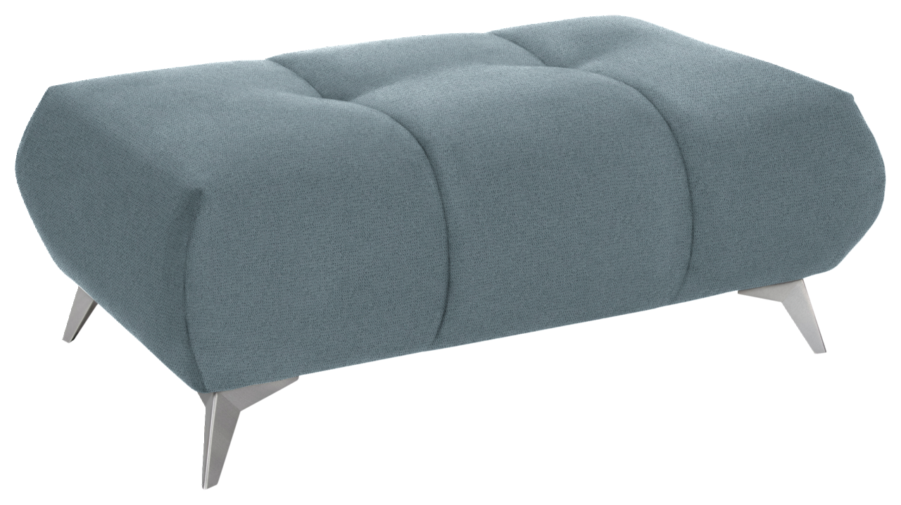Hom´in Hockerbank FELLINI II. Graue Hockerbank mit gepolstertem Stoffbezug und modernen Metallbeinen, seitliche Perspektive