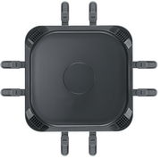 Draufsicht auf ein quadratisches, rauchfreies Raclette-Gerät mit acht Pfännchenhaltern.