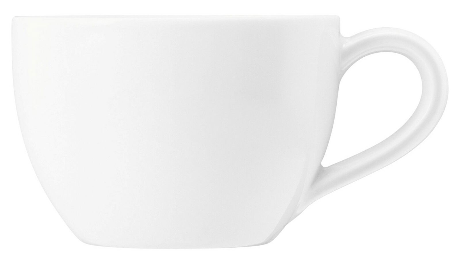 Weiße Espressotasse mit Henkel, seitliche Ansicht