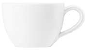Weiße Espressotasse mit Henkel, seitliche Ansicht